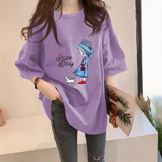 [COD Ready Stock]Korean Oversized Shirt Half Sleeved Cotton Cute Cartoon Printed Trendy Couple Shirt Loose Unisex Plus Size Top Oversized T Shirt For Women Girls Student