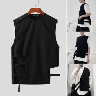 XMAN Men Fashion Sleeveless Outdoor Asymmetry Black Waistcoat Vest