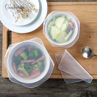 4Pcs Food Grade Silicone Wrap Food Fresh Keeping Saran Lid High Stretch Seal Vacuum Container Cover