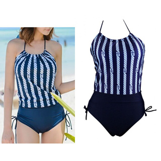 Vida Halter One Piece Anchor Stripes Monokini Swimsuit (4)