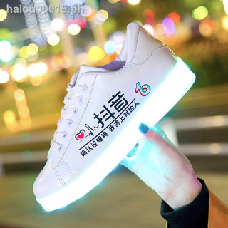 New year's gift☂USB charging led colorful light-up shoes for men, women and children, big kids ghost walking shoes, hip-hop shoelace light casual white shoes[: March 2]