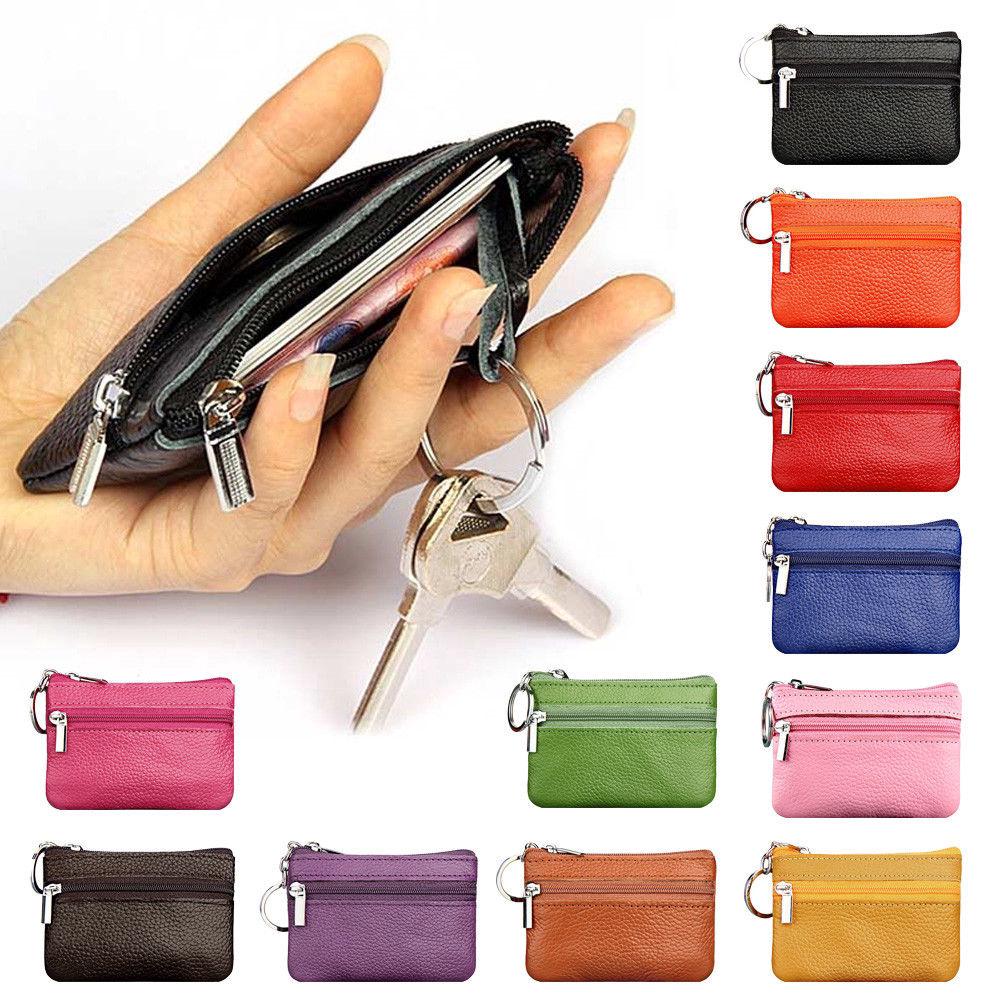 【TGS】Women Men Leather Wallet Clutch Coin Key Card Holder Zip Leather Wallet Pouch Change Purse Bags