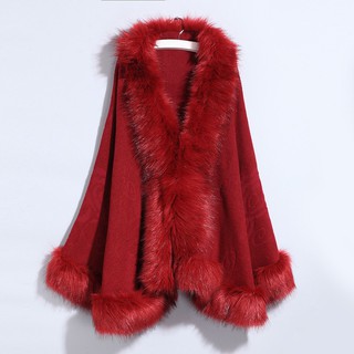 Winter Fur Coat Women Cape Dress Loose Crochet Poncho 2021 Warm Fur Cape Coat Women Outwear Black