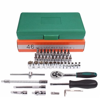 ✤✷46pcs Car Repair Tool Set,1/4-Inch Socket Set,Ratchet Torque Wrench,Combo Tools Kit,Auto Repairing