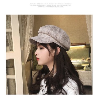 Japanese Fashionable Plaid Beret for Children, Spring and Autumn, Cute Painter Hat, Octagonal Hat, All Seasons
