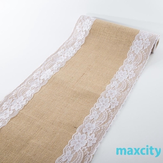 MAX Vintage Burlap Lace Hessian Table Runner Natural Jute Party Wedding Decor