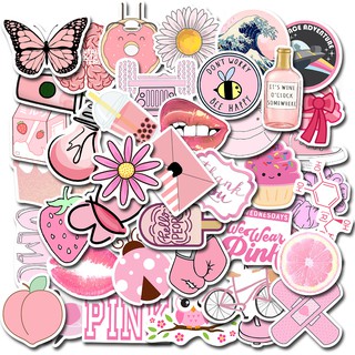 50PCS Pink 02 Waterproof Sticker Skateboarding Snowboard Retro Vinyl Sticker Graffiti Notebook Sticker
