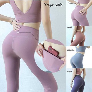 Ready Stock Women Fashion Sports Top Pants Sets Summer Sportswear Sport Gym Yoga Sets