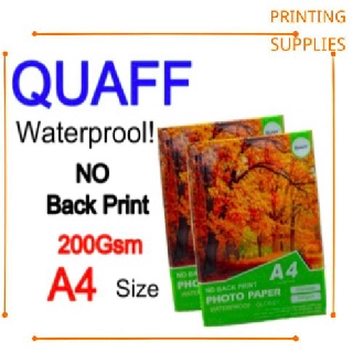 No Back Print Glossy Photo Paper A4 200gsm 20 Sheets Quaff Brand