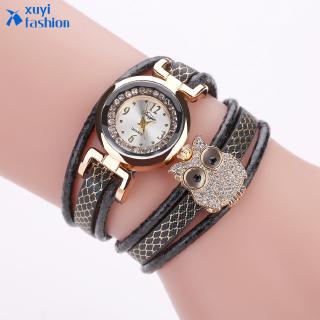 Fashion Diamond Owl Multilayer Leather Bracelet Watches Women Personality Analog Watches Accessories