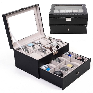 WB20 Double-Layered 20 Grids Leather Watch Box