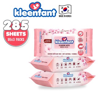 Kleenfant Cherry Blossom Scent Cleansing Wipes 95 sheets Pack of 3 korean wet wipes alcohol free