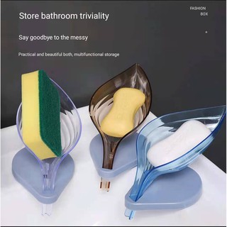 Leaf Shape Soap Cleaning Sponge Holder Drain Box Soap Drying Stand Rack with Suction Cups (1)