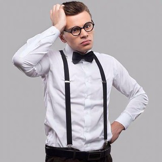 Fashion unisex Clip-on Suspenders Elastic Adjustable Y Back Braces With Bow Tie Suit Set