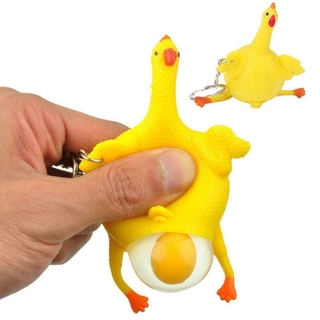 Vent Chicken Laying Egg Keychain Keyring Funny Novelty Crowded Sticky Toys