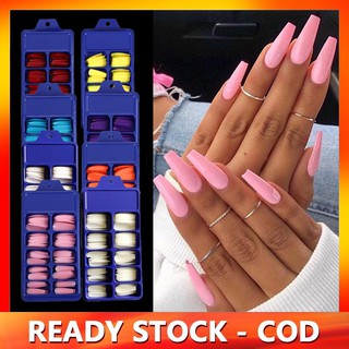 【With Free Gift】100Pcs Fake Nails set With Glue Acrylic Candy Color Full Cover Ballerina Matte False Nail Tips Manicure Extension DIY Nail Art (1)