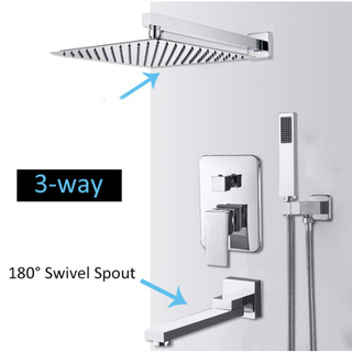 Wall Mount Rainfall Shower Faucet Set Chrome Concealed Bathroom Faucets System with Swivel Tub Spout Mixer (3)
