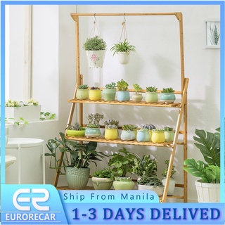 3 Tier Layers Water Resistant Hanging Bamboo Garden Rack Foldable Flower Pot Stand Plants Storage