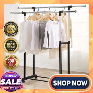 Stainless Steel Drying Laundry Rack with Castors Dryer Rack Double Rail Hanging Clothes Rack