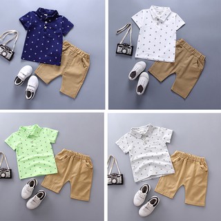 Baby Boys Anchor Pattern Button Down Tops+Shorts (3)