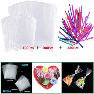 【sale】 380Pcs Opp Transparent Plastic Lollipop Bags and Ties for Candy Cookie Lollipop Packaging