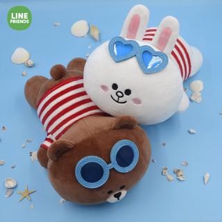 [Genuine Authorization] LINE FRIENDS new series of glasses lying posture striped brown bear soft pillow girls pink birthday gift