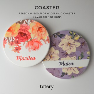TOTERY - Personalized Ceramic Floral Coasters [Non-slip coaster with cork for mugs, photography]