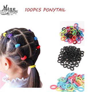 100Pcs/bag Girls Colorful Nylon Elastic Hair Band Ponytail Rubber Band Baby Kids Hair Tie Headband H