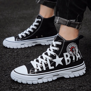 ❈▲All-match casual student high-top men s shoes summer trendy shoes 2021 new canvas shoes Korean trend men s cloth shoes