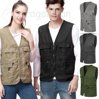 Men Women Waistcoat Multi-pockets Zipper Loose Casual Vest for Outdoor