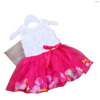 ✈COD Dress Girls Party Lace Bow Floral Printed Princess Tulle Tutu Dress YESBABE