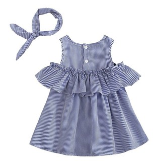 BB world Summer Cute Striped Baby Girls Dress Cotton Ruffle Sleeve A-line D