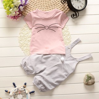 New Baby Girls Summer Set Cute Cotton Overall Pants+T-Shirt (9)
