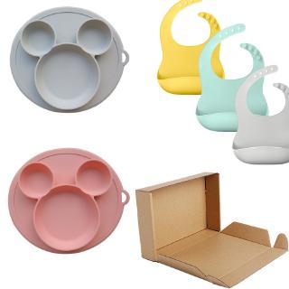 Baby Silicone plate bowl set with bibs kids silicone sucker bowl waterproof soft bibs