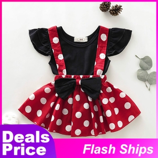 2Pcs Baby Girl Clothes Set Toddler Baby Dress Tshirt Top and Polka dot Suspender Skirt Clothing Set for Kids (1)