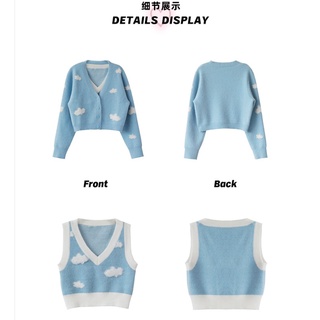 [FITTINGROOM]Korean women fashion long sleeve sexy blue knitted cardigan jacket crop top+ camisole two piece suit (3)