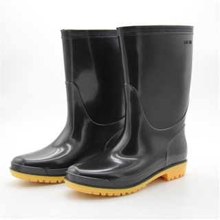 ℡✱Rain Shoes bota for men Water Proof Black Rain Boots with Yellow Sole