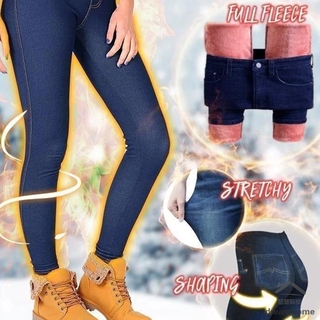 Women Girls Thermals Fleece Denim Leggings Warm Slim Stretch Trousers Pants Jeans
