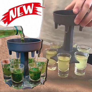 6 Shot Glass Dispenser with Stand Holder Drinks Games Liquor Glasses Get Party Filling Liquids Dispenser