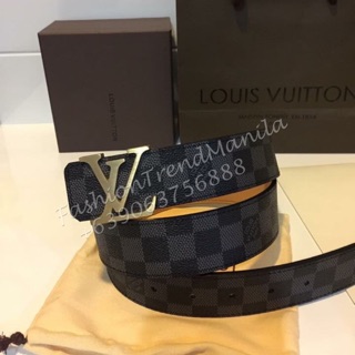 Louis Vuitton Leather LV Belt Monogram Damier Ebene Graphite