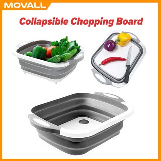 Movall Multifunction Collapsible Chopping Board Strainer Vegetable Basket Portable Wash