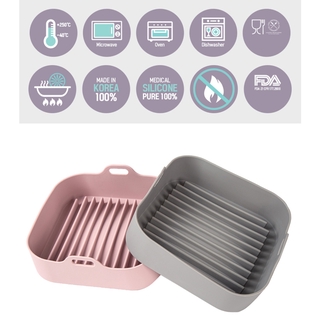 SUNNE Silicone Pot Square Silicone Pot (Pink/Grey)Silicon Container For Air Fryer & Microwave
