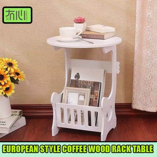 European Style Coffee Wood Plastic Living Room Round Magazine Rack Table