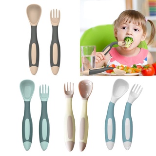 Baby Utensils Set Auxiliary Food Toddler Learn To Eat Training Bendable Soft Spoon Fork Infant Child