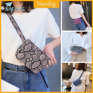 ♡NAREBIG♡Snake Print Flap Waist Bags Women Small Leather Serpentine Fanny Chest Pack
