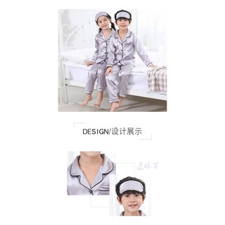 【READY STOCK】sleepwear for Children pajamas autumn imitation silk long sleeve cardigan home pajama (6)