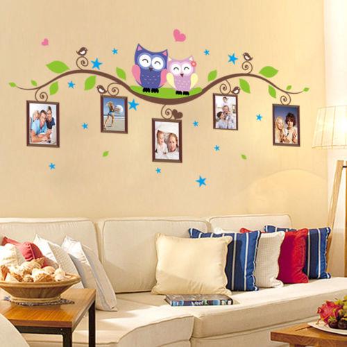 7AA-Family Owls Tree Photo Frame Removable Wall Sticker
