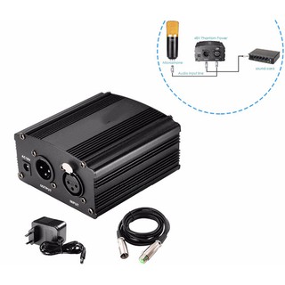 1-Channel 48V Phantom Power Supply with AC Adapter and Audio Cable for Condenser Microphone