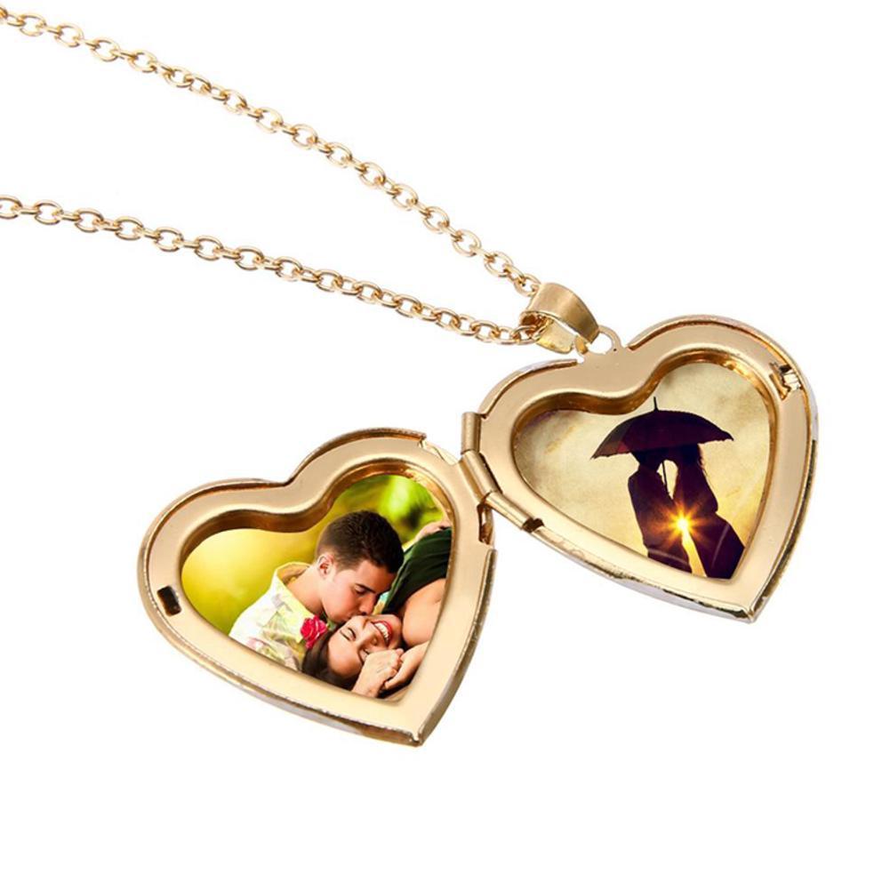 Gold Heart Friend Photo Picture Frame Locket Pendant Chain Necklace
