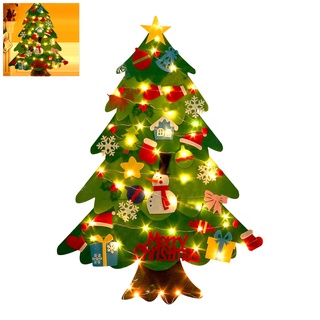 Funmall Felt Christmas Tree DIY Soft Christmas Tree with Ornaments and String Light
